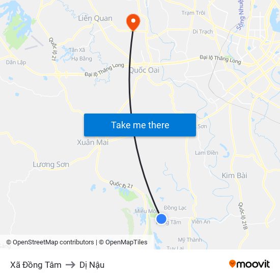 Xã Đồng Tâm to Dị Nậu map