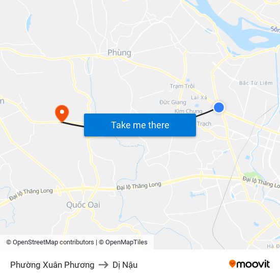 Phường Xuân Phương to Dị Nậu map