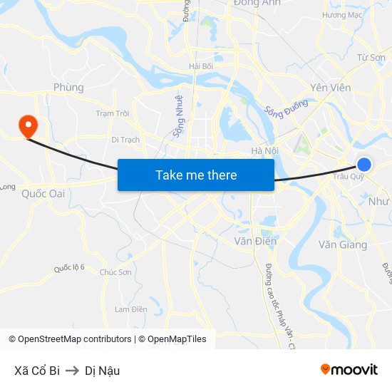 Xã Cổ Bi to Dị Nậu map