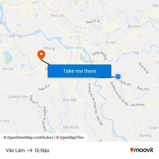 Văn Lâm to Dị Nậu map