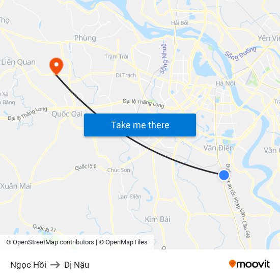 Ngọc Hồi to Dị Nậu map