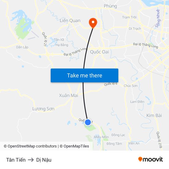 Tân Tiến to Dị Nậu map