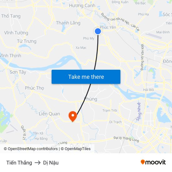 Tiến Thắng to Dị Nậu map