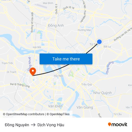 Đồng Nguyên to Dịch Vọng Hậu map