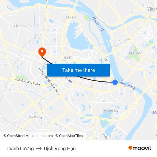 Thanh Lương to Dịch Vọng Hậu map