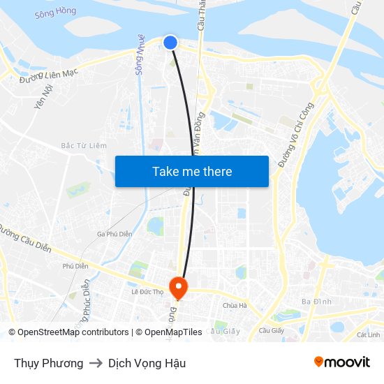 Thụy Phương to Dịch Vọng Hậu map