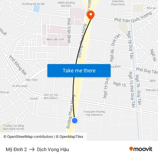 Mỹ Đình 2 to Dịch Vọng Hậu map