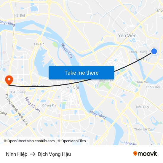 Ninh Hiệp to Dịch Vọng Hậu map