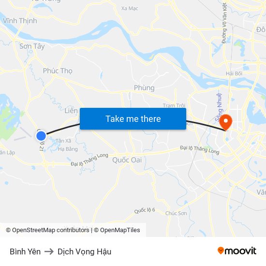 Bình Yên to Dịch Vọng Hậu map