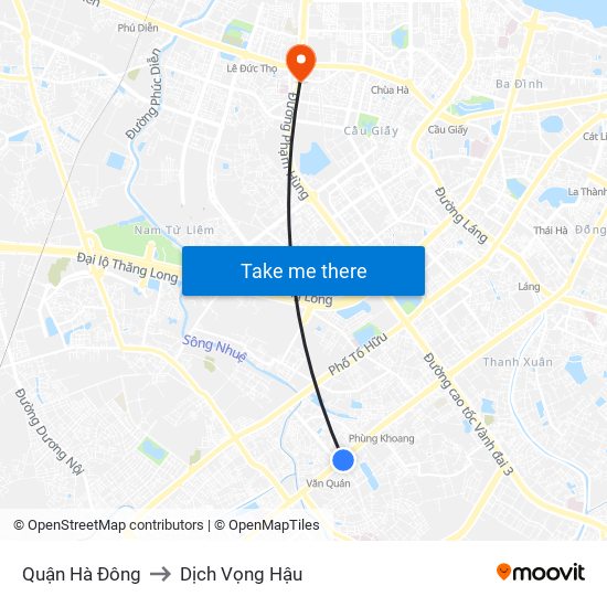 Quận Hà Đông to Dịch Vọng Hậu map