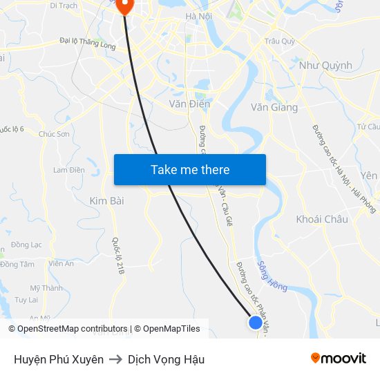 Huyện Phú Xuyên to Dịch Vọng Hậu map