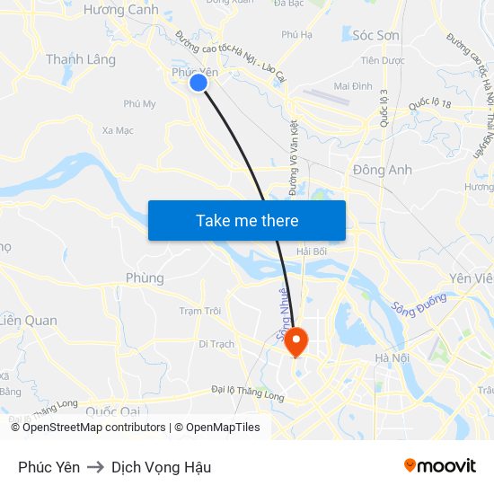 Phúc Yên to Dịch Vọng Hậu map