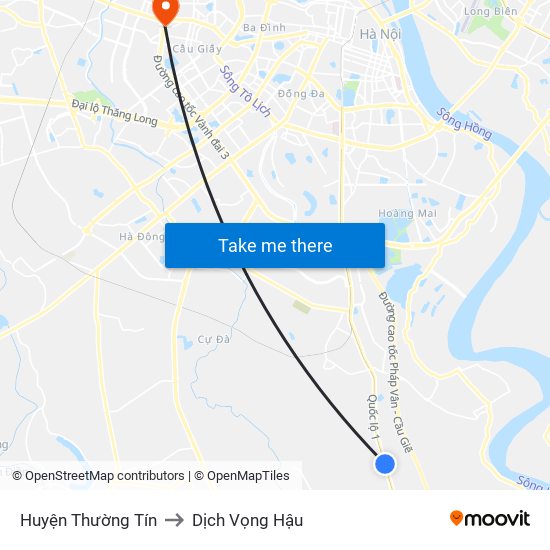 Huyện Thường Tín to Dịch Vọng Hậu map