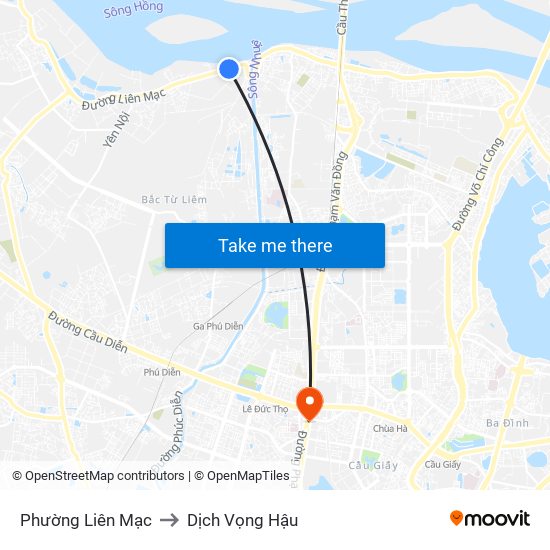 Phường Liên Mạc to Dịch Vọng Hậu map