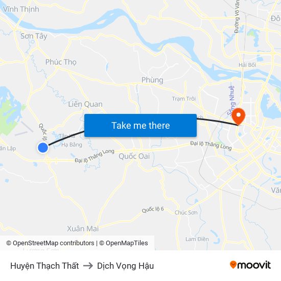 Huyện Thạch Thất to Dịch Vọng Hậu map