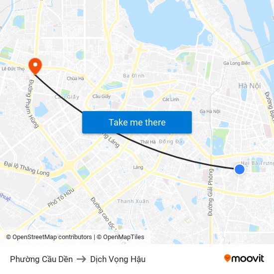 Phường Cầu Dền to Dịch Vọng Hậu map