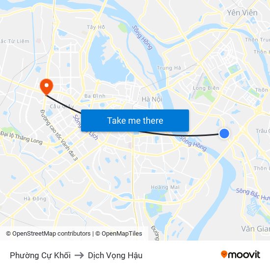 Phường Cự Khối to Dịch Vọng Hậu map