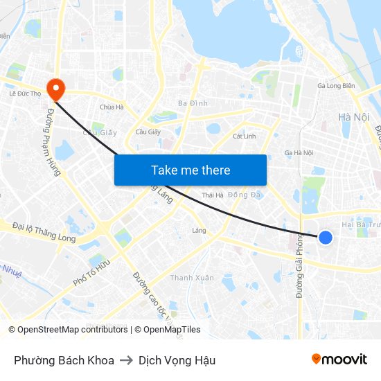 Phường Bách Khoa to Dịch Vọng Hậu map