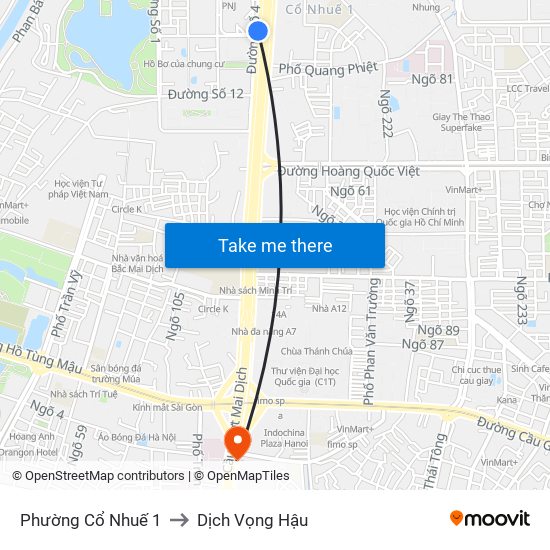 Phường Cổ Nhuế 1 to Dịch Vọng Hậu map