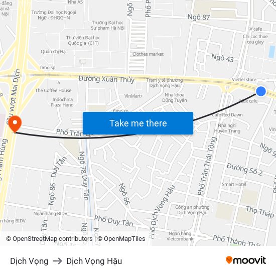 Dịch Vọng to Dịch Vọng Hậu map