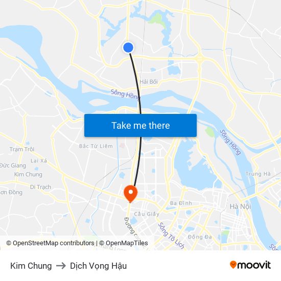 Kim Chung to Dịch Vọng Hậu map