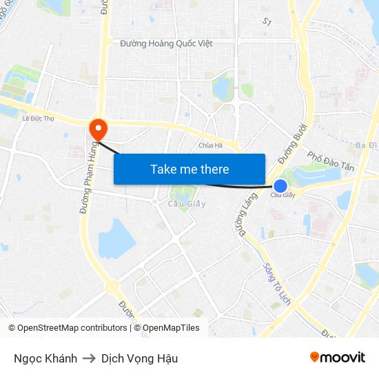 Ngọc Khánh to Dịch Vọng Hậu map