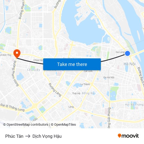 Phúc Tân to Dịch Vọng Hậu map