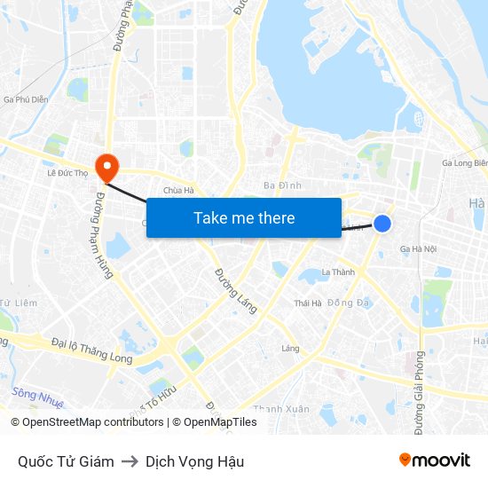 Quốc Tử Giám to Dịch Vọng Hậu map