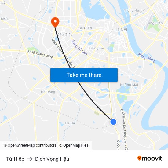 Tứ Hiệp to Dịch Vọng Hậu map