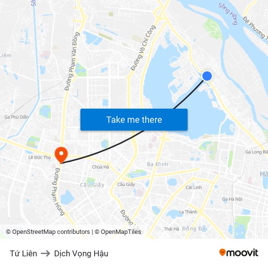 Tứ Liên to Dịch Vọng Hậu map