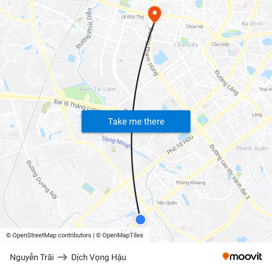 Nguyễn Trãi to Dịch Vọng Hậu map