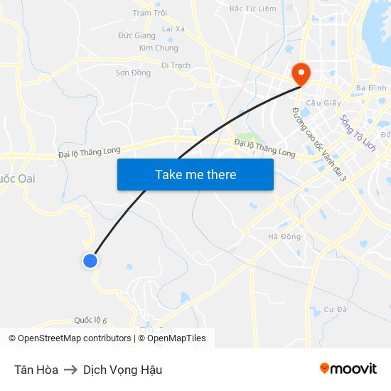 Tân Hòa to Dịch Vọng Hậu map