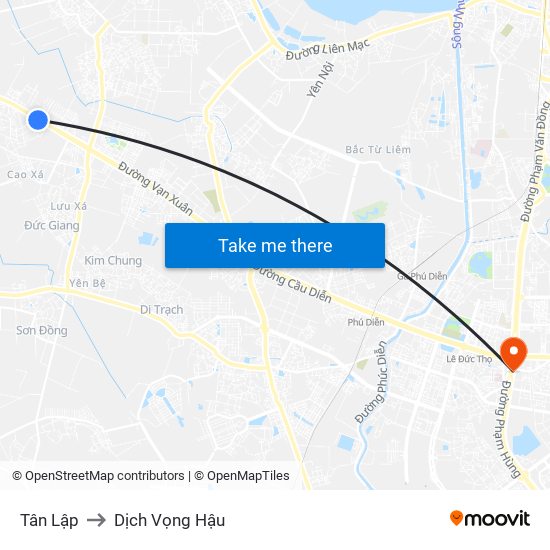 Tân Lập to Dịch Vọng Hậu map