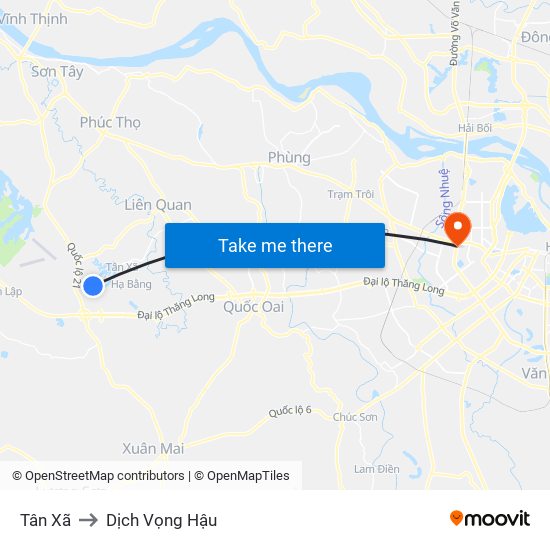 Tân Xã to Dịch Vọng Hậu map