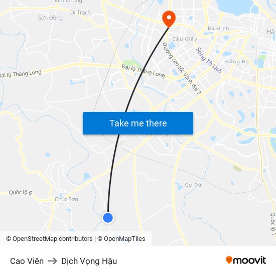 Cao Viên to Dịch Vọng Hậu map