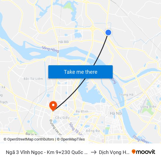 Ngã 3 Vĩnh Ngọc - Km 9+230 Quốc Lộ 3 to Dịch Vọng Hậu map