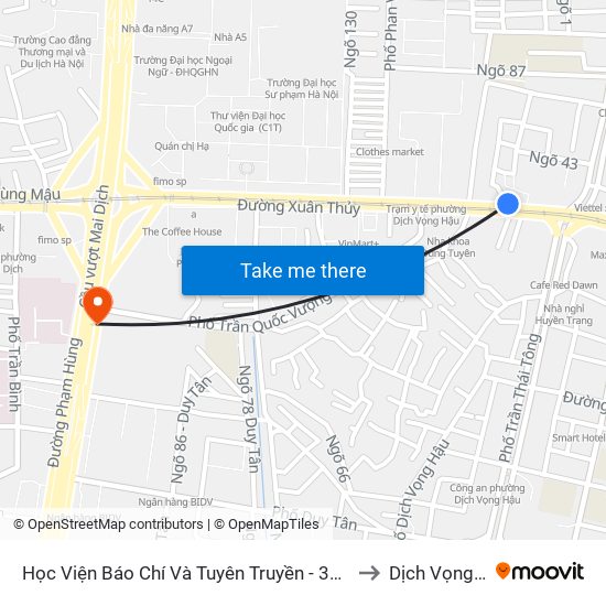 Học Viện Báo Chí Và Tuyên Truyền - 36 Xuân Thủy to Dịch Vọng Hậu map