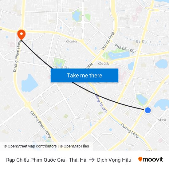 Rạp Chiếu Phim Quốc Gia - Thái Hà to Dịch Vọng Hậu map