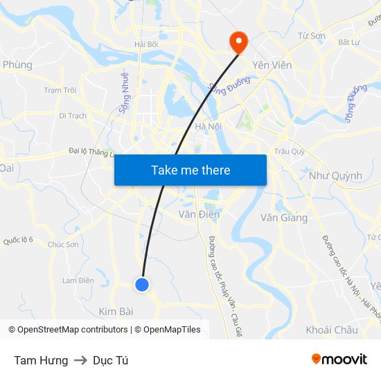 Tam Hưng to Dục Tú map