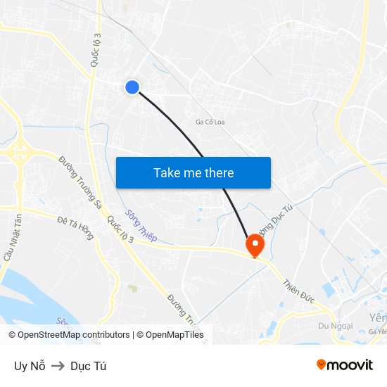 Uy Nỗ to Dục Tú map