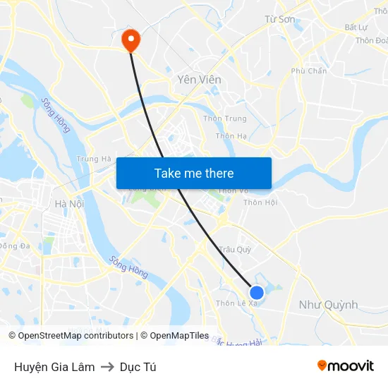 Huyện Gia Lâm to Dục Tú map