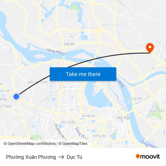 Phường Xuân Phương to Dục Tú map