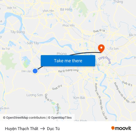 Huyện Thạch Thất to Dục Tú map