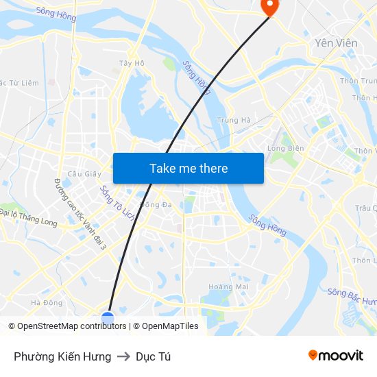 Phường Kiến Hưng to Dục Tú map