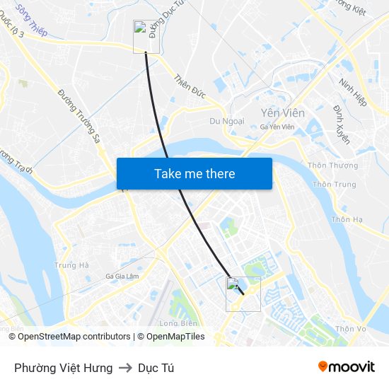 Phường Việt Hưng to Dục Tú map
