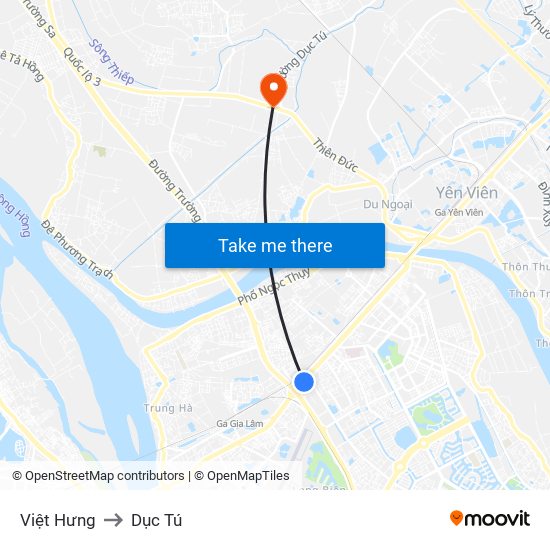 Việt Hưng to Dục Tú map