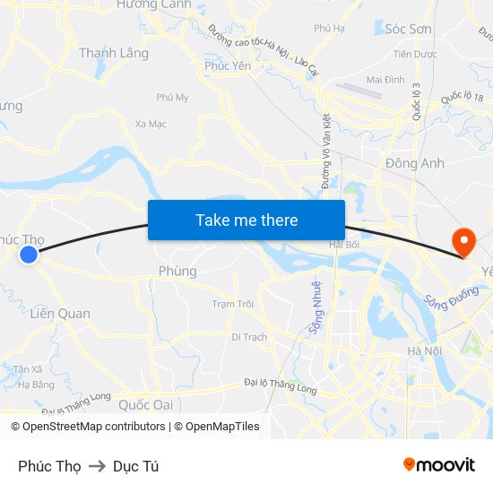 Phúc Thọ to Dục Tú map