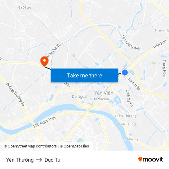 Yên Thường to Dục Tú map