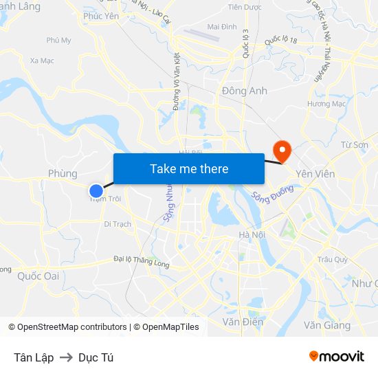 Tân Lập to Dục Tú map
