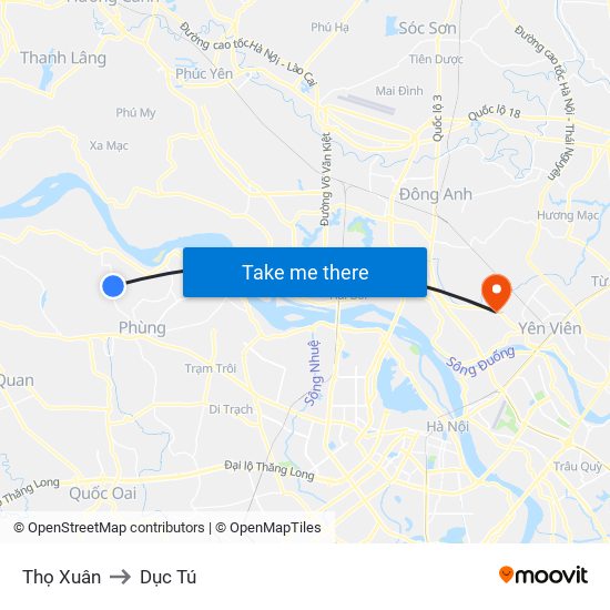 Thọ Xuân to Dục Tú map